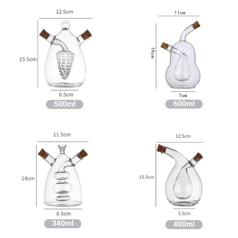 Porte-huile et vinaigre en verre avec bouchon en liège 2 en 1