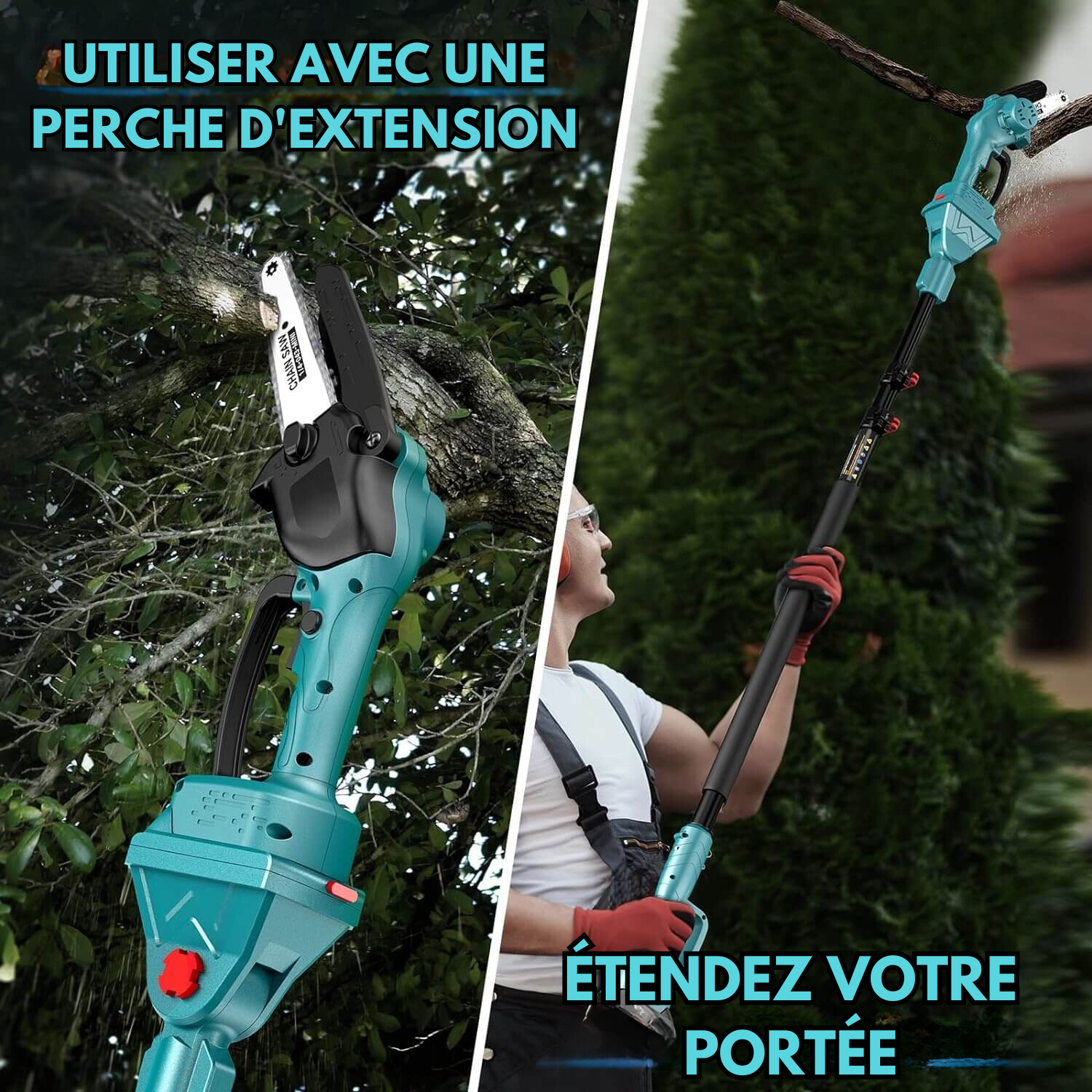 2 En 1 Cordless 8 Pouces Chainsaw Avec Pole Saw